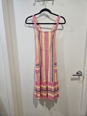 BB Dakota Pink, Yellow & Green Striped Midi Sundress